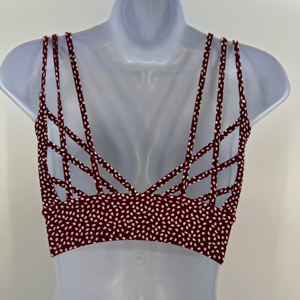 Buffbunny Collection Burgundy Dotted Strappy Cage Back Sports Bra XS Maroon - Picture 2 of 8
